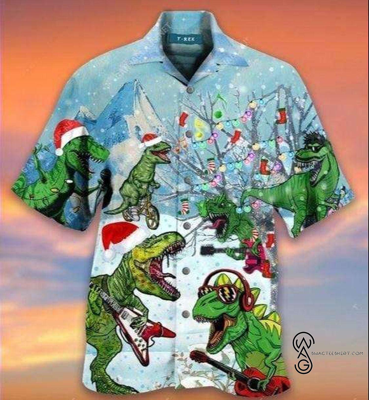 [Top Trending] Dinosaurs Play Guitar On Christmas Hawaiian Aloha Shirts